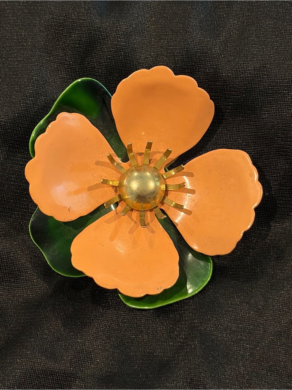 Vintage Sarah Coventry 1969 Enamel Flower Pin Brooch Signed Mid Century Mod